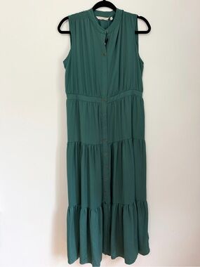 Soft surroundings sleeveless green maxi dress tiered size medium petite